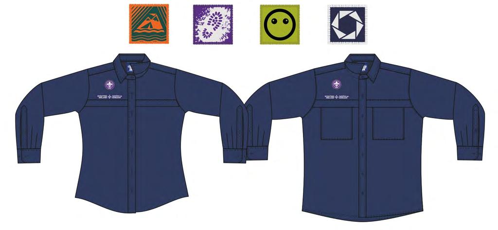 Scouting Ireland uniform proposals 12 th March 2018 Shirts FEMALE Internal pockets Shaped waist and hem WOSM badge sewn on Scouting Ireland emblem badge sewn on Proven durable fabrics Cotton/Poly mix