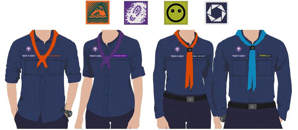 Scouting Ireland uniform proposals 12 th March 2018 Section badges A badge for each section can be sewn above the left pocket Adult