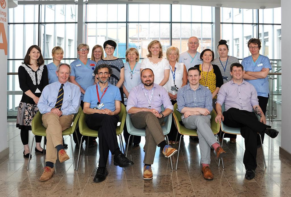MEET SOME OF THE TEAM @ BHSCT GLAUCOMA SERVICE Dr Angela Knox, (clinical lead), Mr Simon Rankin (Consultant) and Dr Augusto Azuara-Blanco (Consultant) with some of their multidisciplinary team at the