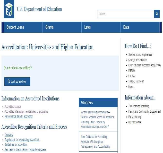 U.S. DOE Database of Accredited Programs and Institutions Information on Accredited Institutions Click Click on