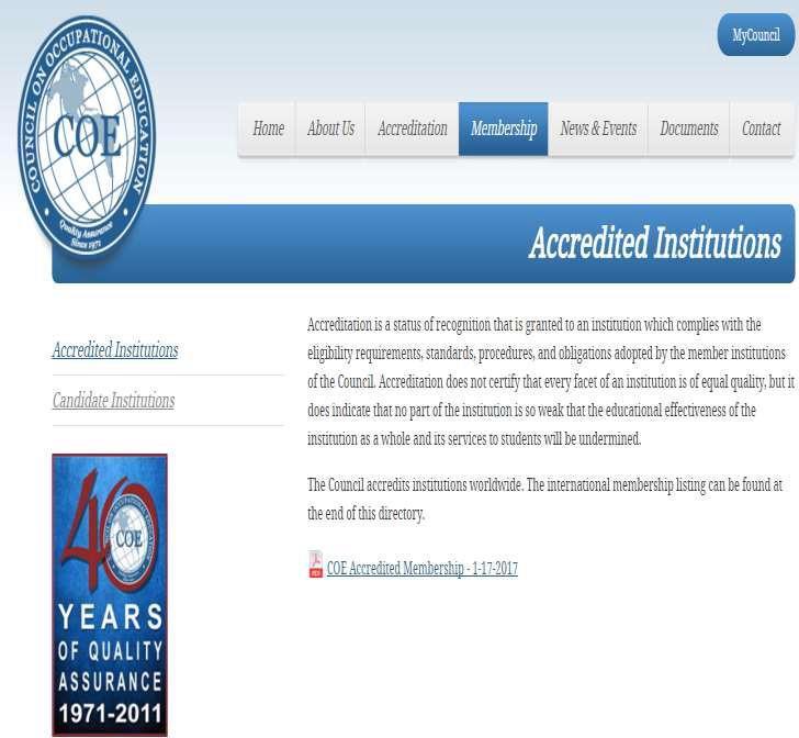 Council on Occupational Education (COE) Accredited