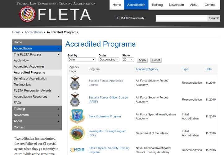 Federal Law Enforcement Training Accreditation (FLETA) Accredited