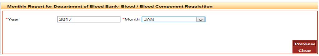 Monthly Report for Department of Blood Bank/Blood Component Requisition Type