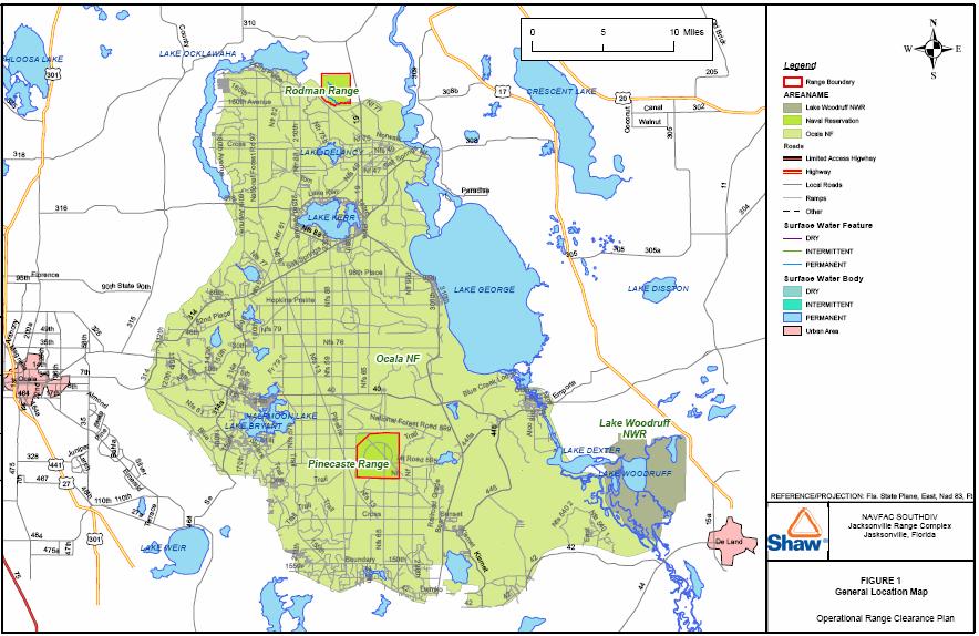 Map of Operational Ranges, Pinecastle Range Complex, Florida Rodman