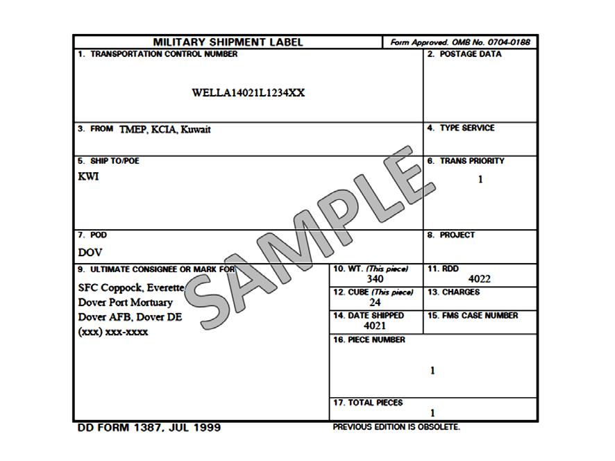 Quartermaster Mortuary Affairs Company Figure 2-8. DD Form 1387, Military Shipment Label Figure 2-9.