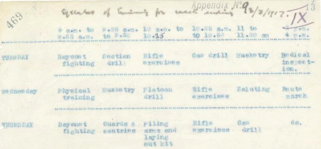 16/2/1917 Guedecourt Battalion relieved by 50 th Battalion and moves to Perth Camp Example of training Syllabus: 17/2/1917 Perth Camp (Fricourt?