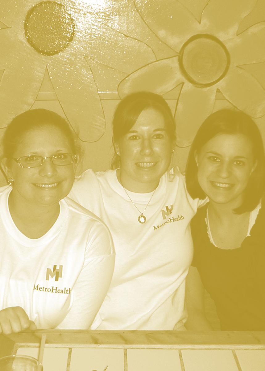 Melissa Davis, CCLS, Erin Whipple, CCLS, and Katie Fallot enjoy dinner at Johnny Mango World Café and Bar; 20 percent of one day s sales benefited the Child Life and Education Program at MetroHealth.
