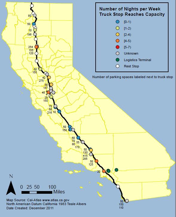 Truck Parking is Privatized Infrastructure On I-5 in California there are 3,802 private spaces (86%) and 600 public