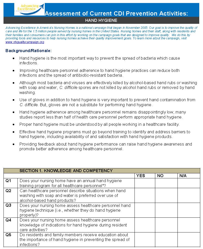 Example of the Hand Hygiene Assessment Checklist http://www.