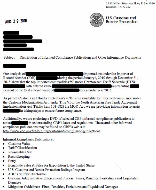 CBP Informed Compliance Letters (Page 1 of 3) 1220