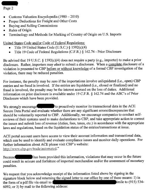 CBP Informed Compliance Letters (Page 2 of 3) 1220