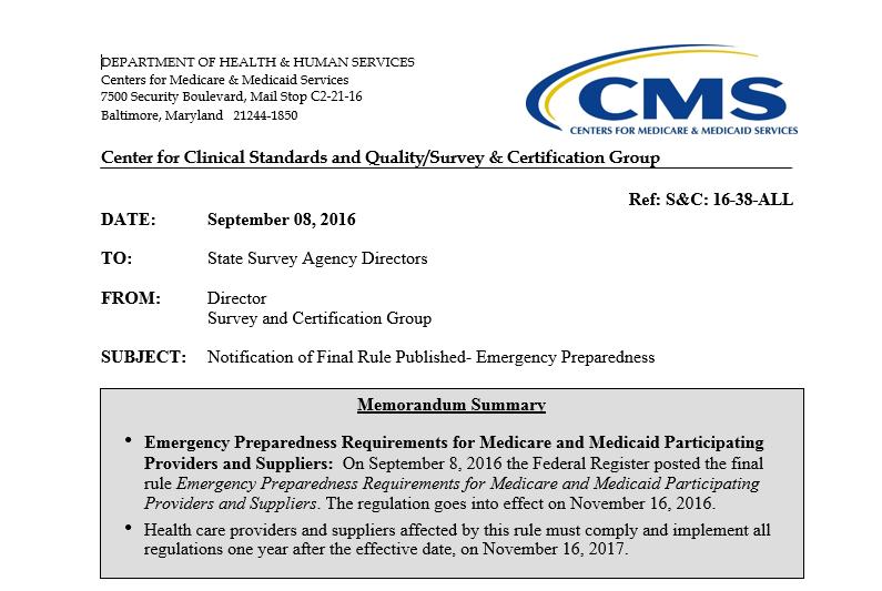CMS Emergency Preparedness Rule The regulation focuses on 4 Core Elements of Emergency Preparedness: Annual Risk Assessment & Emergency Planning