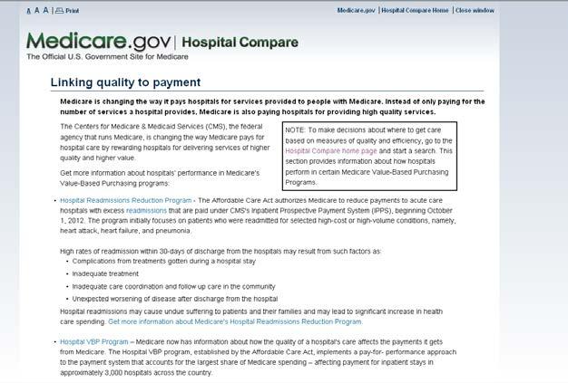 Medicare.gov/Hospital Compare Not just volume. Linking quality to payment.