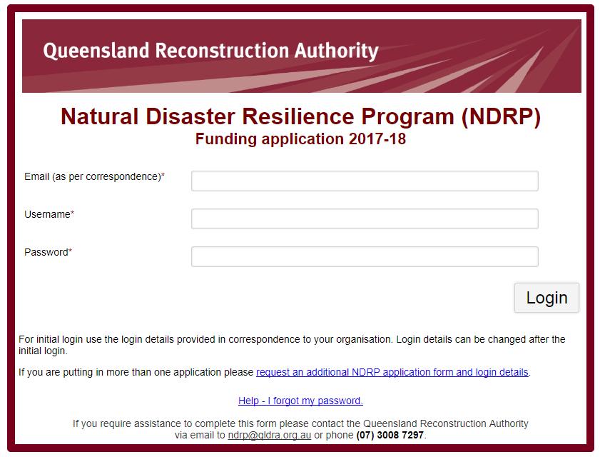 Appendix 2 Sample online application form If you are putting in more than one application please request additional NDRP application form/s and login details.