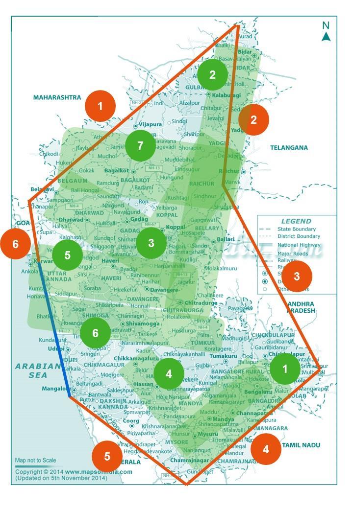 corridor Bengaluru-Mandya- Mysuru-Chamrajnagar 1 Chitradurga-Bellary- Gulbarga-Bidar 2 Dharwad-Koppal-Raichur 3