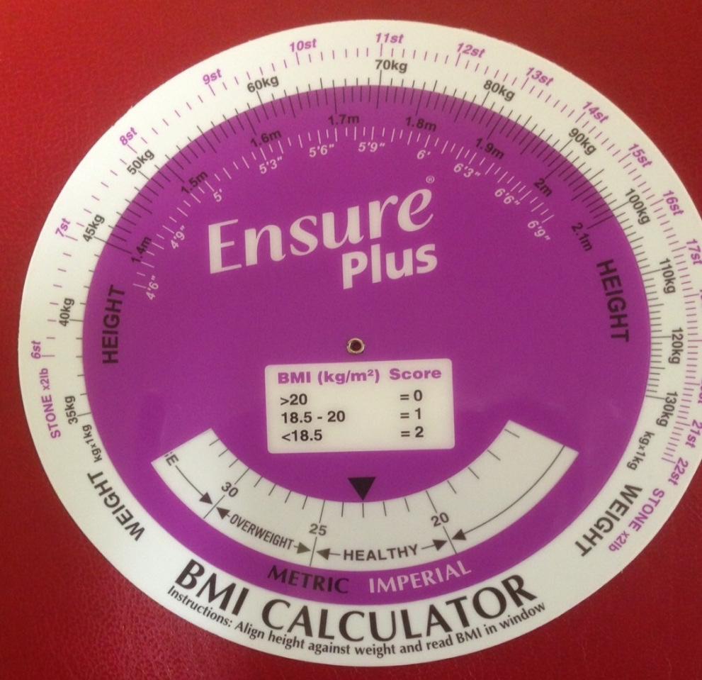 BMI = weight (kg) / height² (m) ² Calculate the patient s BMI score BMI Calculator According