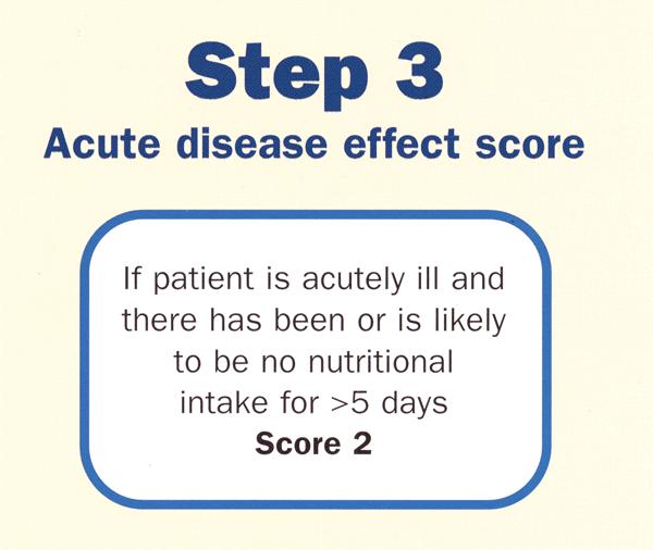 Acute Disease Effect (ADE) - score 2 if acutely ill and if there has been or is likely to be no nutritional intake for more than 5 days.