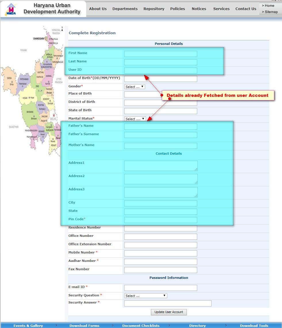 3.3 Fill in the mandatory details, if you are new user: Figure 3 Fill in the mandatory details System will redirect you to
