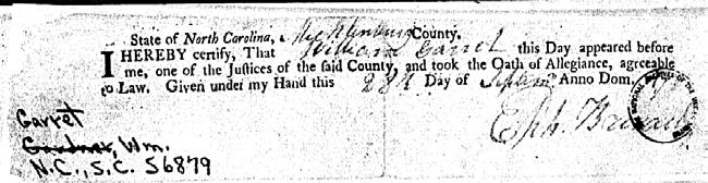 [p 13] State North Carolina Mecklenburg County These are to Certify that the bearer hereof William Garrett half Resided several years in this County and in the balance of my District.