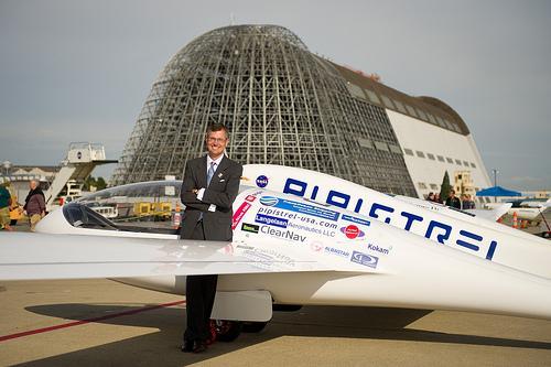 2011 Collier Prize Nominee NASA Prizes for the Citizen Inventor Team Lead Jack Langelaan (Penn State) poses for a photograph next to the Pipistrel-USA, Taurus G4,