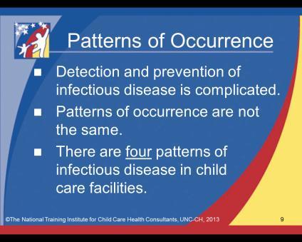 Talking Points For More Information Patterns of Occurrence Because different infectious diseases have patterns of occurrence, their detection and prevention is complicated.