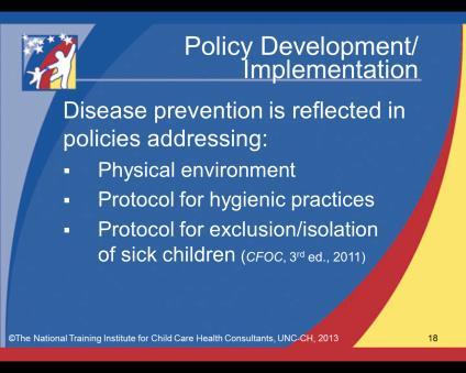 Talking Points Policy Development/Implementation (CFOC, 3 rd ed., 2011) (Trainer: You may want to ask participants if they can think of examples for each type of policy before giving your own.