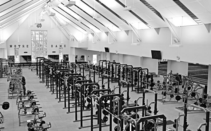 The Gug houses the football practice-week locker rooms, coaches offices and meeting rooms in addition to enhanced sports medicine, strength and conditioning and weight room equipment for all Notre