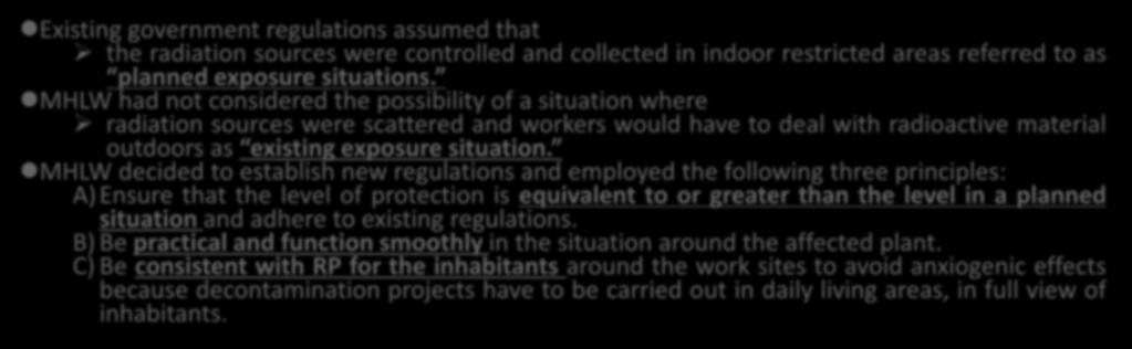 4. Establishment of regulations for decontamination/remediation work 4.1.