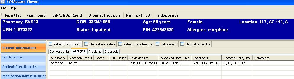 To print a list of current active allergies Click File Print Patient Information 1.