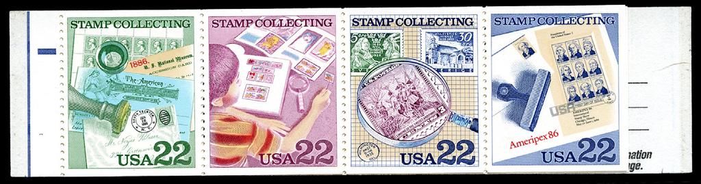 (Scott # 2052) Booklets of four stamps were issued jointly with Sweden to honor the hobby of stamp collecting in 1986.