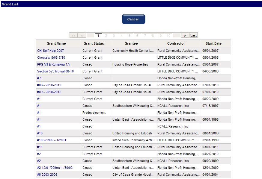 Grant List Following a successful search the Grants that match the desired search filters will be displayed in a list format in one or more pages.