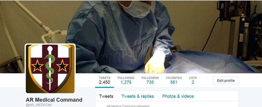 Twitter: @AR_MEDCOM: Cover page Twitter Reaches,