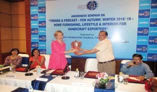 Awareness seminars in New Delhi Trends & Forecast; 18 th July 2017 e-commerce opportunities; 22 nd July 2017 Ms. Lisa White, Head of Lifestyle & Interiors, WGSN, being welcomed by Mr.