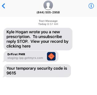 text message with a temporary security
