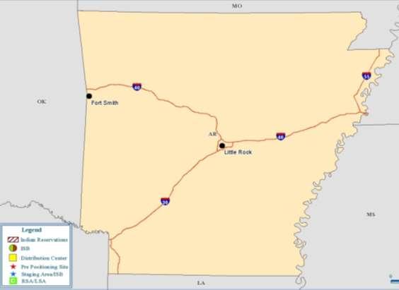 FEMA REGION VI STATE OF ARKANSAS Resource Support as of 05/15/2013 Concept of Support I+24: Delivered to Staging Area (2) 54 Pack Generators to Stuttgart 1,134,000L Water to FedEx 639,360 Meals to
