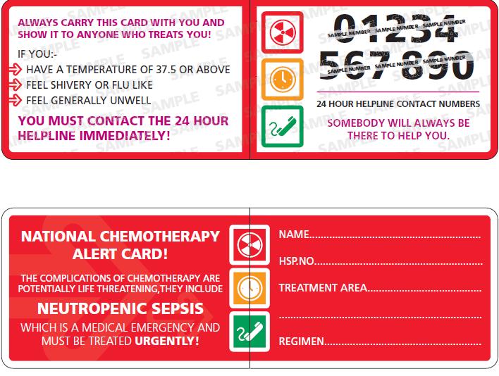 Alert card All patients should be issued with an alert card with 24 hour contact numbers.