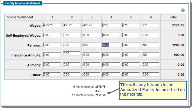 application. Family Income Worksheet An Income Worksheet tab is being prepared for deployment in a later release.