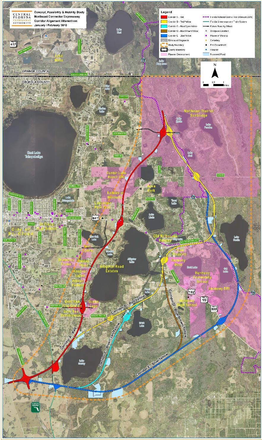 The blue/brown corridor was derived from meetings with stakeholders and was an alternative to alignments that had more impacts to land use development and residents.
