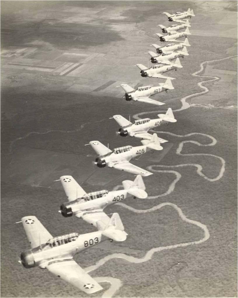 Wolff 4 Formation over Guadalupe River Soon after the war ended, both fields were deactivated