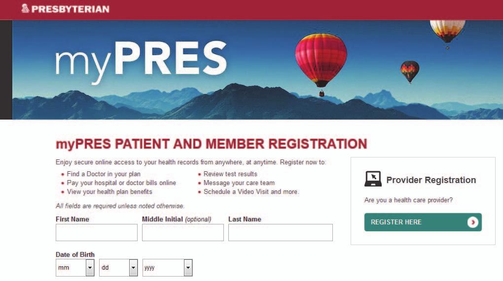 6 Introduction 2. When you click on REGISTER NOW, the mypres Patient & Member Registration page opens (Figure 2). Figure 2. mypres Member Registration 3. Complete the questionnaire.
