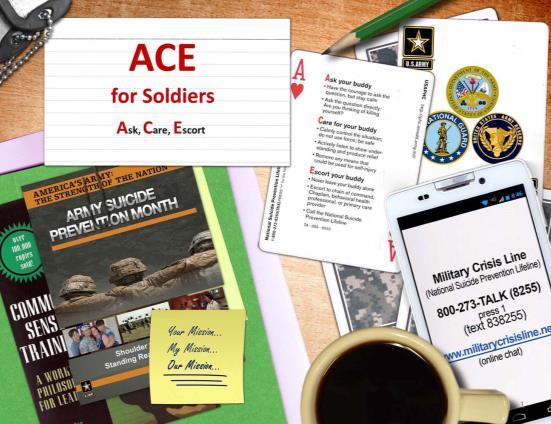 Suicide Awareness Task # 805D-203-1102 Determine an Individual s Suicide Potential Task: Review the Ask, Care, Escort, or ACE, suicide intervention techniques for a Soldier