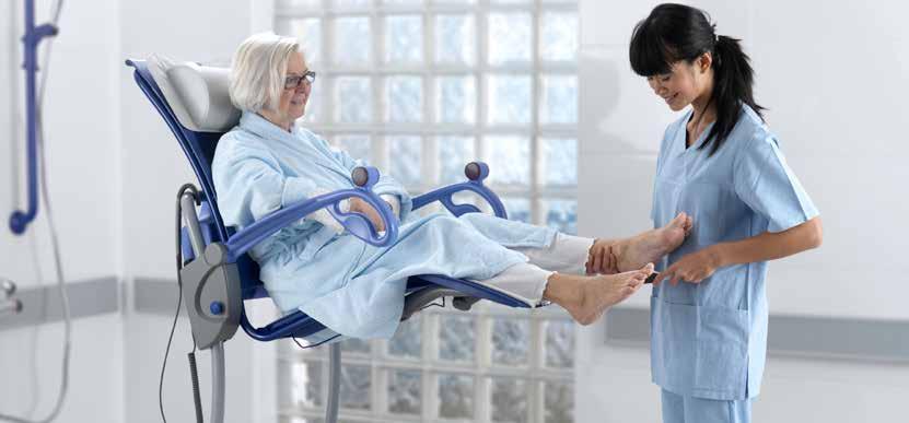 Recline in comfort The patient or resident is supported securely and comfortably in the reclined position and has good eye contact with the