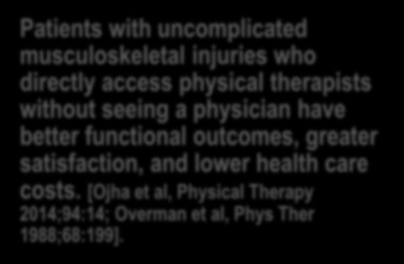 Some evidence for re-allocating responsibilities Patients with uncomplicated musculoskeletal injuries who directly access physical