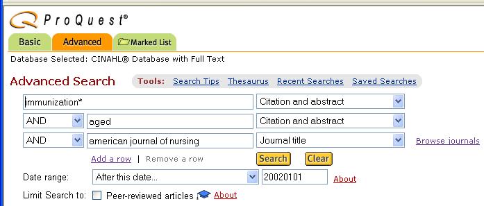 Search in one journal only: To limit your search to a specific journal Type in the journal title Change field to Journal Title Journal Alerts and Article Alerts Note: In