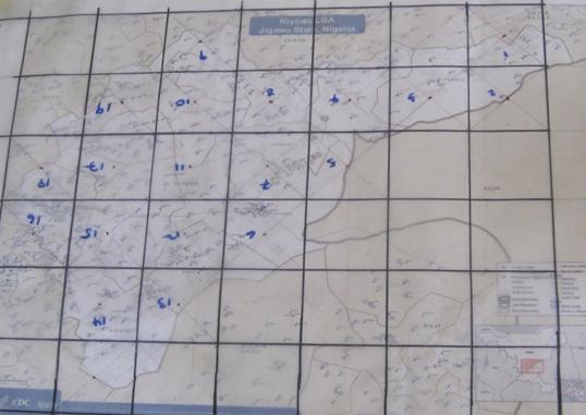 Figure 18: Kiyawa map divided into quadrants for spatial sampling of villages 6.5.