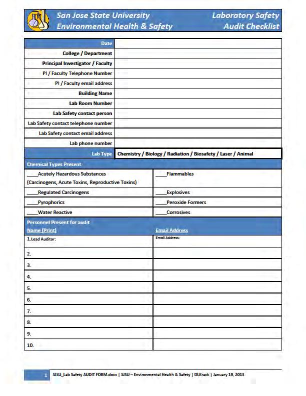 Appendix II Laboratory Safety Audit Checklist