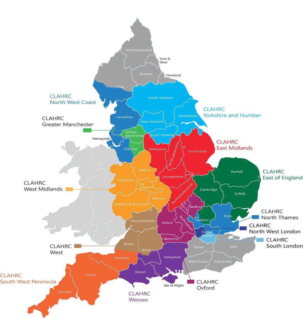 CLAHRCs 2014-2019 Map produced by NIHR CLAHRC East Midlands* *Disclaimer - shading is an