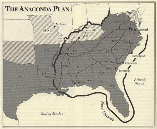 Northern strategy to win the war: Anaconda Plan General Scott s plan : 1) Capture the Confederate capital city of