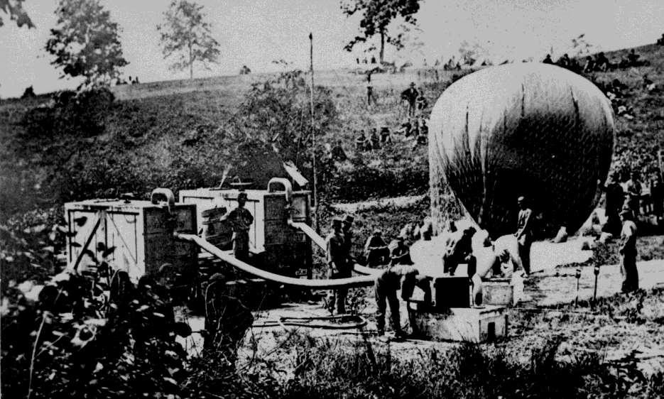 Hot air balloons were used