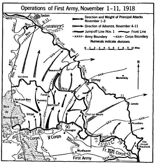 End Game of the Meuse-Argonne Offensive The final chapter of the great offensive by the U.S. First Army began at daybreak on 1 November after a two-hour concentrated artillery preparation.